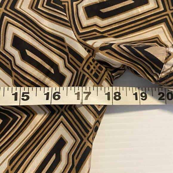 Geometric Print Dress Short Sleeve V Neck Brown Black White Mini Retro Preppy - Picture 7 of 9